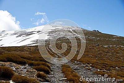 Ascent to the mountain peak Stock Photo