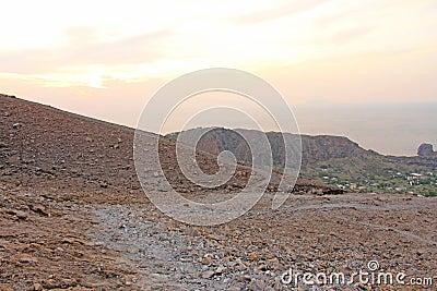 Ascent to the Volcano on the island of Vulcano, Italy, Lipari. Road To The Volcano Stock Photo