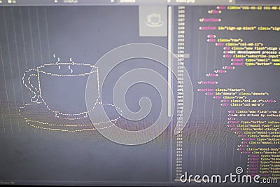 ASCII art of drink cup and HTML code aside Stock Photo