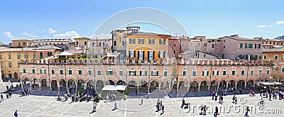 Ascoli Piceno (Marche, Italy) - The main square, Piazza del Popolo Editorial Stock Photo