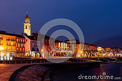 Ascona Old Town and port on Lago Maggiore lake in swiss Alps mountains Editorial Stock Photo