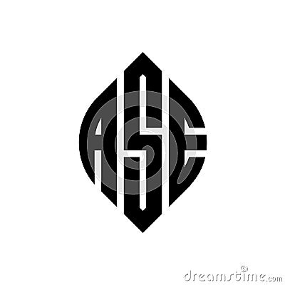 ASE circle letter logo design with circle and ellipse shape. ASE ellipse letters with typographic style. The three initials form a Vector Illustration