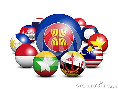 ASEAN . Association of Southeast Asian Nations . 3D circle balls and member flags design . White isolated background . Vector Vector Illustration