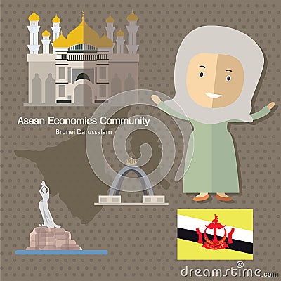 Asean Economics Community AEC Brunei Vector Illustration