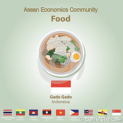 Asean Economics Community AEC food set Vector Illustration