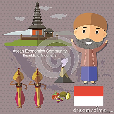 Asean Economics Community AEC Indonesia Vector Illustration