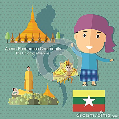 Asean Economics Community AEC Myanmar Vector Illustration