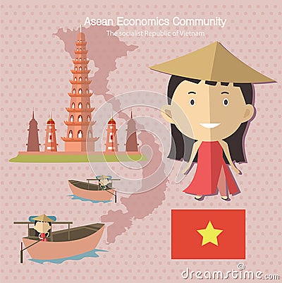 Asean Economics Community AEC Vietnam Vector Illustration