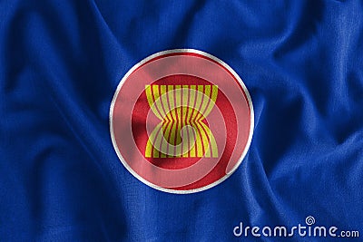 ASEAN flag painting on high detail of wave cotton fabrics . 3D illustration Cartoon Illustration