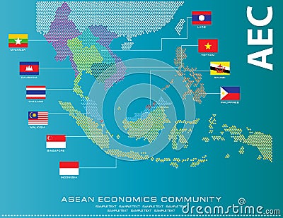 Asean Map dotted style illustration, for background Cartoon Illustration