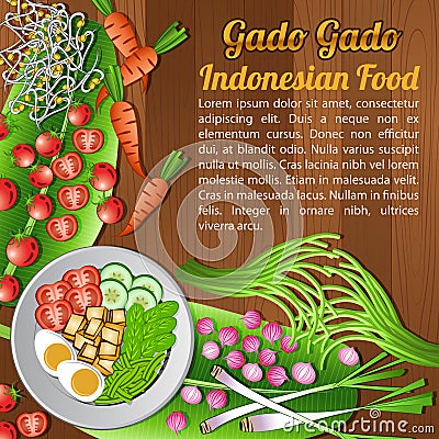 Asean National food ingredients elements set banner on wooden background,Indonesia Vector Illustration