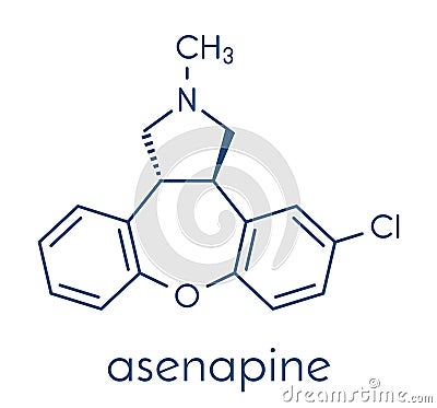 Asenapine antipsychotic drug molecule. Skeletal formula. Vector Illustration