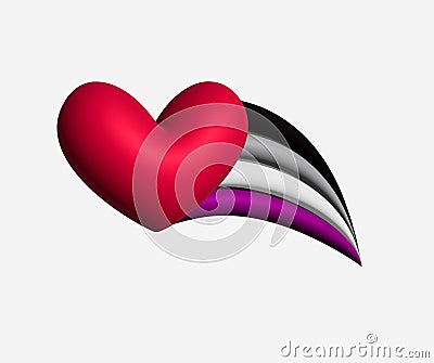 Asexual 3d flying heart comet with LGBTQ+ sexual identity pride flag. Pride concept. Rainbow heart Stock Photo