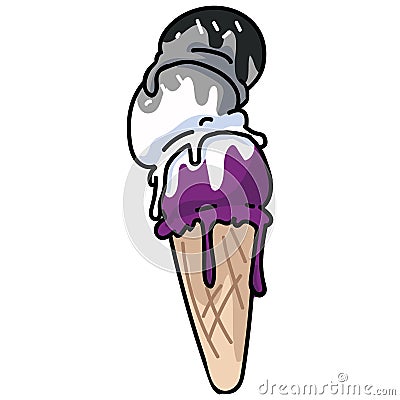 Cute asexual ice cream cone cartoon vector illustration motif set. Ace LGBTQ sweet treat elements for pride blog. Tasty Vector Illustration