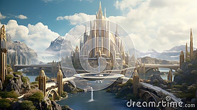 Asgard Realm of the Gods The Aesir's Celestial Home. Fantasy Nordic Mythology And Viking Mythology Landscape. Generative AI Stock Photo