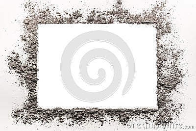 Ash, dirt, dust, sand frame on a white background Stock Photo