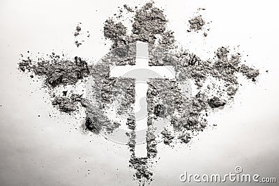 Ash wednesday cross, crucifix made of ash, dust as christian rel Stock Photo