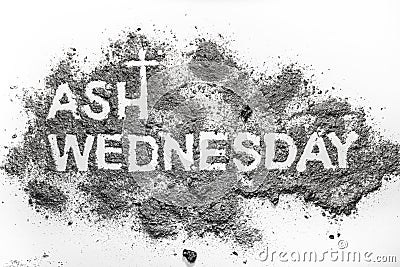 Ash wednesday word written in ash and christian cross symbol Stock Photo