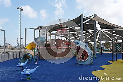 Ashdod, Israel - May 6, 2022: Children`s playground Pirate Park in Ashdod, Israel Editorial Stock Photo