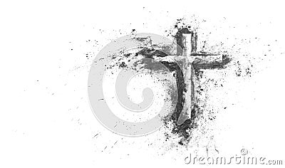 Ashes crucifix cross on white representing Ash Wednesday and the Easter holiday Stock Photo