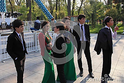 Ashgabad, Turkmenistan - October 10, 2014. Group of pupils in Editorial Stock Photo