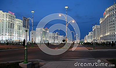 Ashgabad, Turkmenistan - October, 10 2014: Night view of the new Editorial Stock Photo