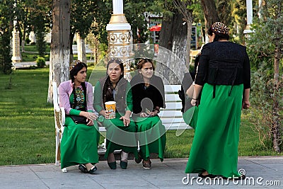 Ashgabad, Turkmenistan - October 10, 2014. Young girls in nation Editorial Stock Photo