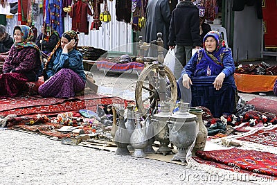 Ashgabat, Turkmenistan - February 26. Three unidentified Asian Editorial Stock Photo