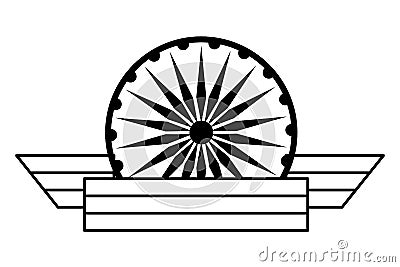 Ashoka chakra symbol icon cartoon in black and white Vector Illustration