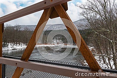Ashokan Rail Trail, Boiceville Bridge Snowy Winter Scene Stock Photo