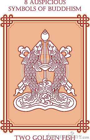 Ashtamangala, 8 Auspicious Symbols of Buddhism - Two Golden Fish Vector Illustration