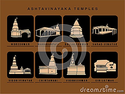 Ashtavinayak Ganapati temples vector icon. Ashtavinayak Ganesh Mandir icon Vector Illustration