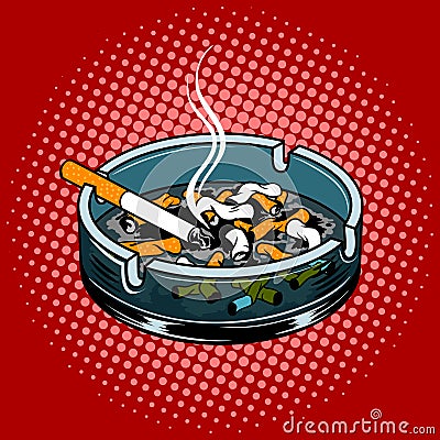 Ashtray with cigarette butts pop art style vector Vector Illustration