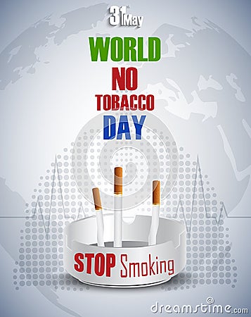 Ashtray with cigarettes for 31st May world No tobacco day Vector Illustration