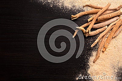 Ashwagandha background with copy space from above. Stock Photo