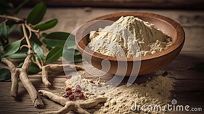 Ashwagandha superfood powder and root Stock Photo