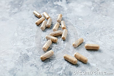 Ashwagandha Withania somnifera capsules. Concept for a healthy dietary supplementation Stock Photo