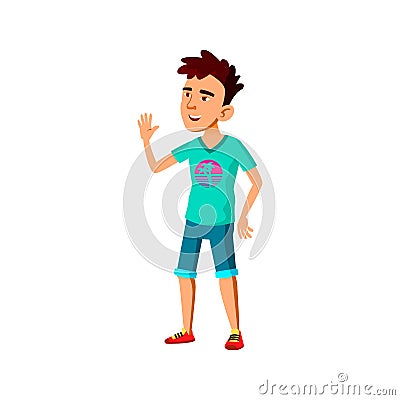 asia boy teenager glad to see girlfriend on town street cartoon vector Vector Illustration