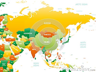 Asia detailed political map with lables Vector Illustration