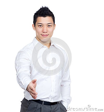Asia businessman giving hand Stock Photo
