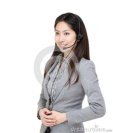 Asia businesswoman customer service looking at a side Stock Photo