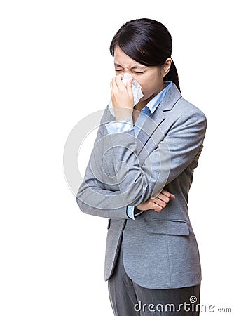 Asia businesswoman sneeze Stock Photo