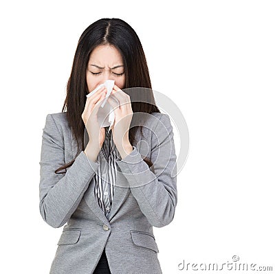 Asia businesswoman sneeze Stock Photo