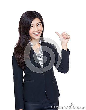 Asia businesswoman thumb up gesture Stock Photo