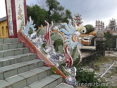 Asia Central Vietnam Hue City of Ghosts An Bang Graveyard Tomb China Ceramic Porcelain Mosaic Dragon Arts Decoration Crafts Editorial Stock Photo