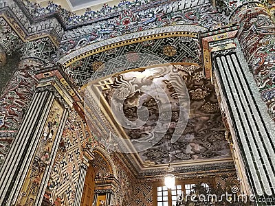 Asia Central Vietnam Hue Khai Dinh Tomb Cultural Heritage Ancient China Ceramic Porcelain Mosaic Decoration Arts Dragons Ceilings Editorial Stock Photo