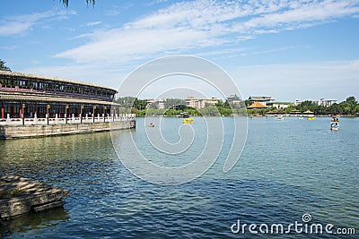 Asia China, Beijing, Beihai Park,Lake view, the long corridor Editorial Stock Photo