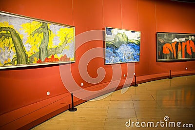 Asia China, Beijing, China Art Museum, indoor exhibition hall, oil painting exhibition Editorial Stock Photo