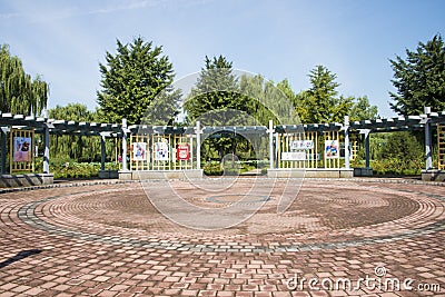 Asia China, Beijing, Jianhe Park, circular Plaza, wood Gallery Editorial Stock Photo