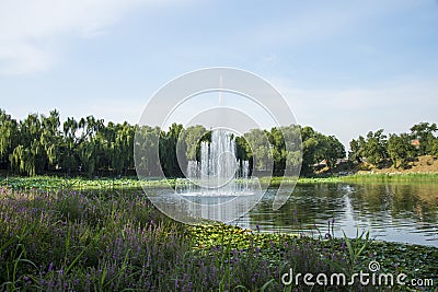 Asia China, Beijing, Old Summer Palace,Garden landscape, fountain Editorial Stock Photo